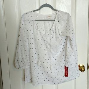 NWT Merona Swiss Dot Tassel Top White Navy